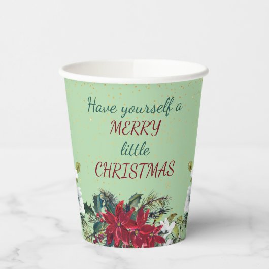 Gobelets En Papier Red Poinsettia Bouquet Parties scintillant or Noël (Gauche)