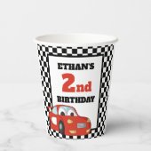 Gobelets En Papier Red Race Car 2e fête d'anniversaire (Verso)