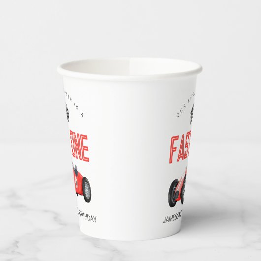 Gobelets En Papier Red Race Car Fast Un 1er anniversaire fête (Gauche)