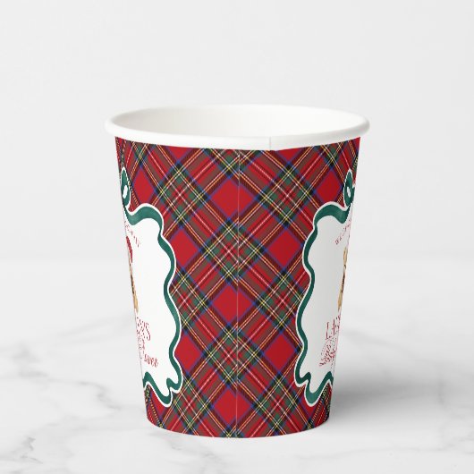 Gobelets En Papier Red Tartan Plaid Christmas Bear Baby Shower (Droite)