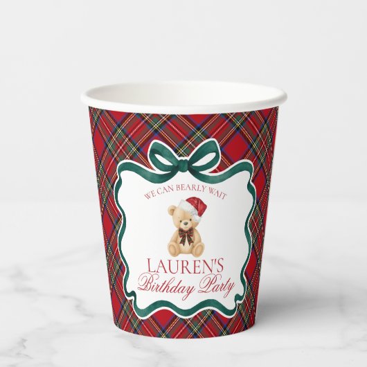Gobelets En Papier Red Tartan Plaid Christmas Bear Birthday Party (Verso)