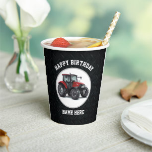 Gobelets En Papier Red Tractor Agriculture Joyeux Anniversaire Nom É