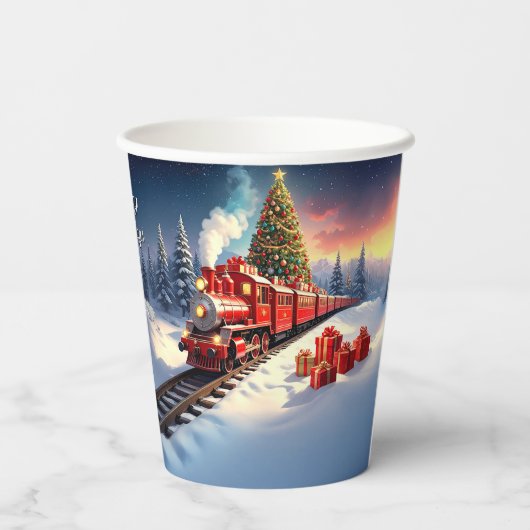 Gobelets En Papier Red Train Christmas Tree Holiday Paper Cups (Verso)