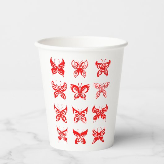 Gobelets En Papier Red Tribal Butterfly Ornamental (Recto)