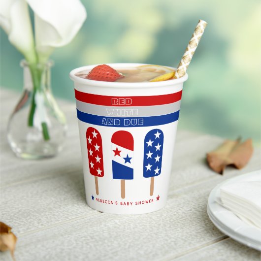 Gobelets En Papier Red White Due 4 juillet baby shower popsicle (Insitu)
