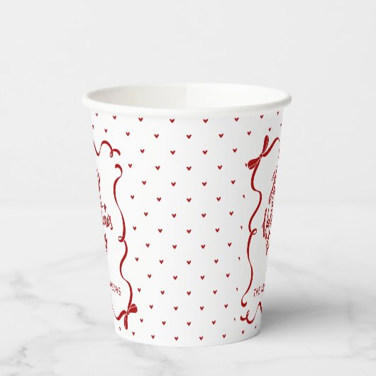 Gobelets En Papier Red White Hearts Hand Drawn Bow Valentine's Day (Gauche)