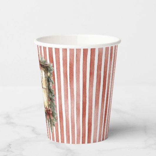 Gobelets En Papier Red White Stripes Deer Window Christmas (Gauche)