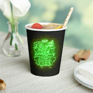 Gobelets En Papier Regard de néon Halloween vert pour une soirée de f