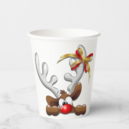 Gobelets En Papier Reindeer Puzzled drôle Caractère de Noël (Recto)