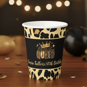 Gobelets En Papier Reine de l'anniversaire Fun Léopard Cinquante Anni