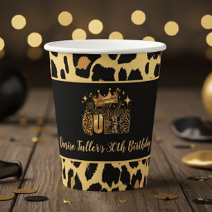Gobelets En Papier Reine de l'anniversaire Fun Léopard Trente ans