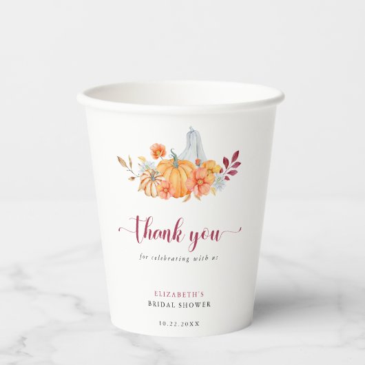 Gobelets En Papier Remerciement de fête prénuptiale d'automne avec ci (Recto)