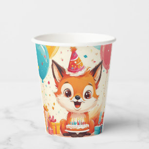 Gobelets En Papier Renard adorable célébrant un joyeux anniversaire