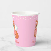 Gobelets En Papier Renard d'anniversaire et fleurs sur rose clair (Gauche)