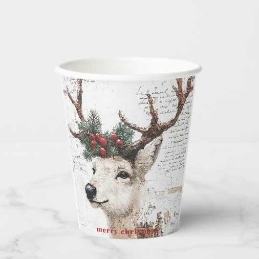 Gobelets En Papier Renard de Noël rustique (Recto)