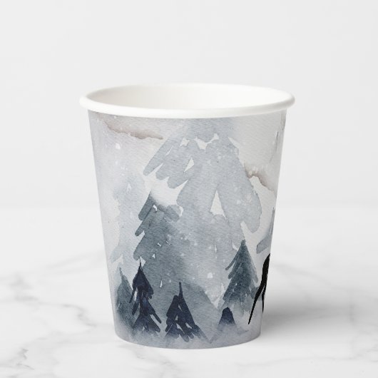 Gobelets En Papier Rennes dans l'Aquarelle gris sauvage Noël (Recto)