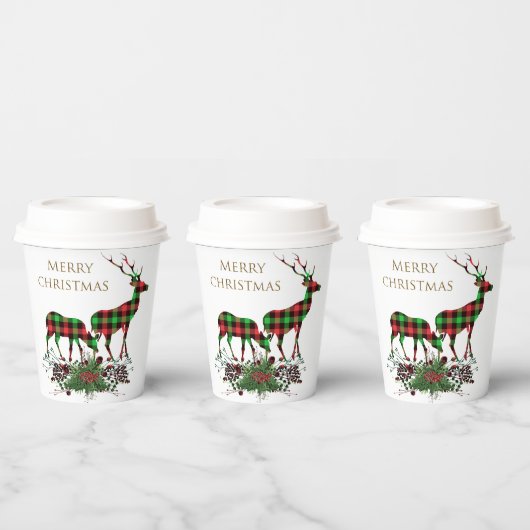 Gobelets En Papier Rennes Plaid Joyeux Noël & Verdure (Multi)