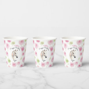 Gobelets En Papier Renoncule Florale Rose Menthe Cheval Blanc Anniver