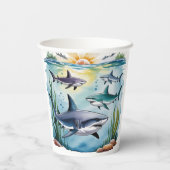Gobelets En Papier Requin sous la mer Garçon Anniversaire (Verso)