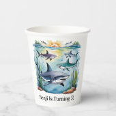 Gobelets En Papier Requin sous la mer Garçon Anniversaire (Recto)