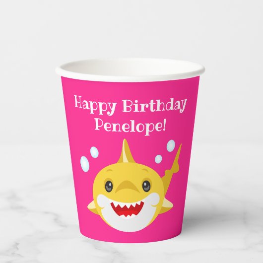 Gobelets En Papier Requins personnalisés Coupes en papier rose océan (Recto)