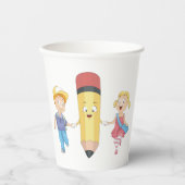 Gobelets En Papier Retour à la caricature scolaire Joyeux crayon et e (Recto)