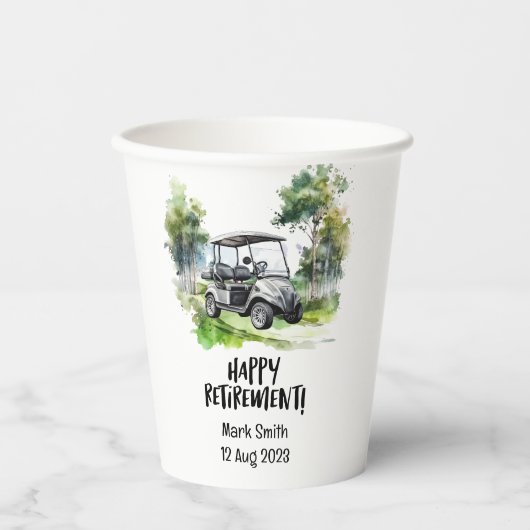 Gobelets En Papier Retraite de golf avec chariot sur aquarelle verte (Recto)