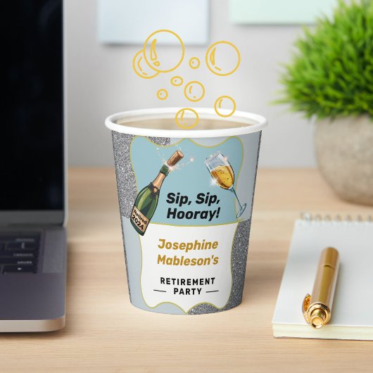Gobelets En Papier Retraite, Sip Sip Hooray Champagne Design