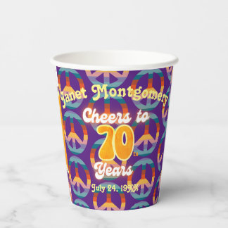 Gobelets En Papier Retro 60's Cheers to 70 ans Personnalisé