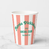 Gobelets En Papier Retro Après Pickle Ball Social Club Pink Stripe (Verso)