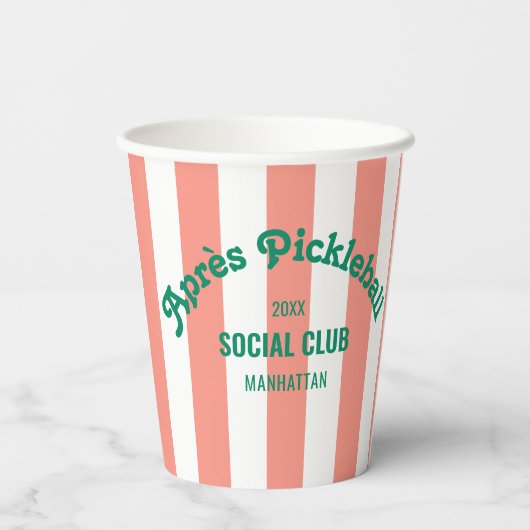 Gobelets En Papier Retro Après Pickle Ball Social Club Pink Stripe (Verso)