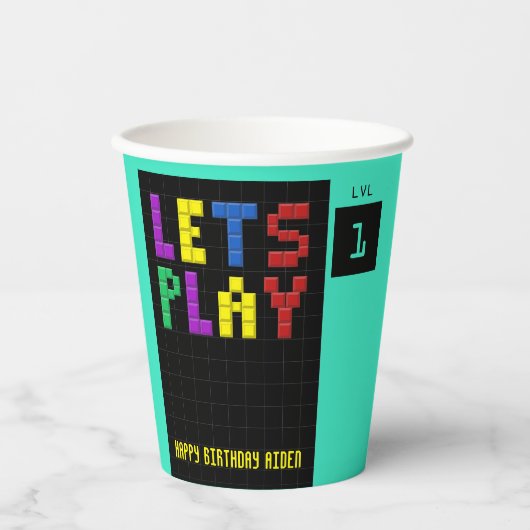 Gobelets En Papier Retro Arcade Game Kids 1er anniversaire fête (Recto)