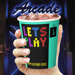 Gobelets En Papier Retro Arcade Game Kids 1er anniversaire fête