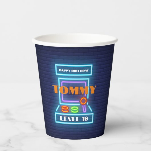 Gobelets En Papier Retro Arcade Jeu Anniversaire (Recto)