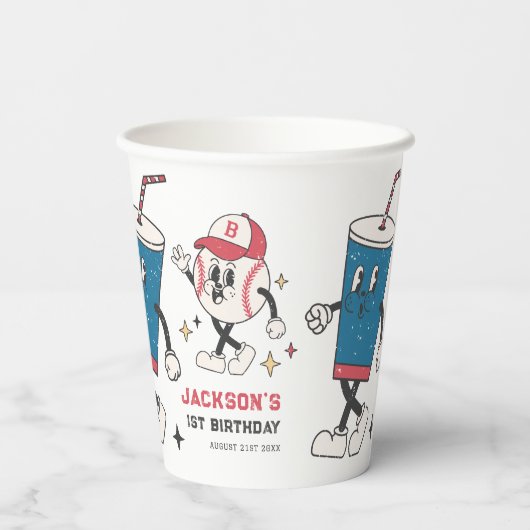 Gobelets En Papier Retro Baseball Vibes Boy Anniversaire (Verso)