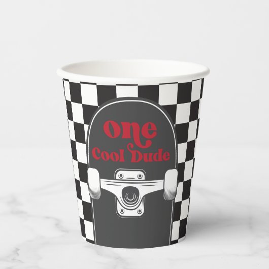 Gobelets En Papier Retro Black Check Skateboard Anniversaire (Recto)