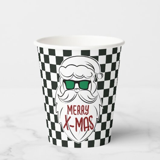 Gobelets En Papier Retro Black White Checkered Santa Claus Christmas (Recto)