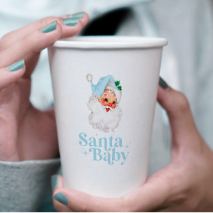 Gobelets En Papier Retro Bleu Santa Baby fête prénatale de Noël