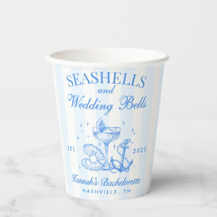 Gobelets En Papier Retro Blue Coquillages & Cloches de Mariage Enterr