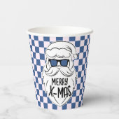 Gobelets En Papier Retro Blue Pink Checkered Santa Claus Christmas (Verso)