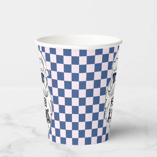 Gobelets En Papier Retro Blue Pink Checkered Santa Claus Christmas (Droite)