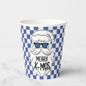 Gobelets En Papier Retro Blue Pink Checkered Santa Claus Christmas (Recto)
