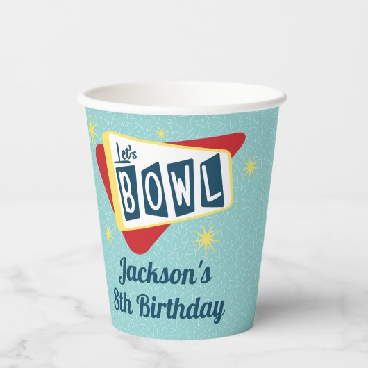 Gobelets En Papier Retro Bowling Anniversaire 50's Tenpin (Recto)