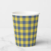 Gobelets En Papier Retro Buffalo Plaid Tartan Motif jaune bleu (Verso)
