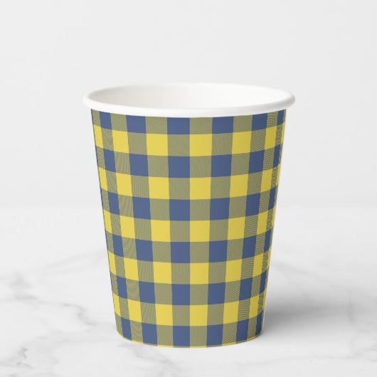 Gobelets En Papier Retro Buffalo Plaid Tartan Motif jaune bleu (Verso)
