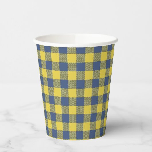 Gobelets En Papier Retro Buffalo Plaid Tartan Motif jaune bleu (Gauche)