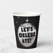 Gobelets En Papier Retro Célébrons Anniversaire Disco Ball Noir (Verso)