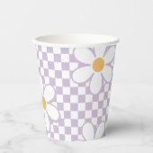 Gobelets En Papier Retro Checker Lilac Daisy anniversaire (Recto)
