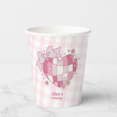 Gobelets En Papier Retro Cute Pink Bow Coquette 1er anniversaire (Recto)
