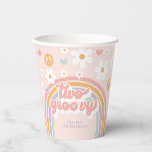 Gobelets En Papier Retro Deux Arc-en-ciel Super 2ème anniversaire